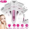 5 In 1 Electric Body Epilator Rechargeable Women\'s Grooming Kit Epilator Shaver Facial Brush Callus Remover 5-Point Massager with LED Light LED Displ
