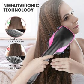 Square comb, 2-in-1 hot air comb, multi-function hair dryer, wet and dry dual-purpose lazy person's curling iron styling tool (Color: Pink)