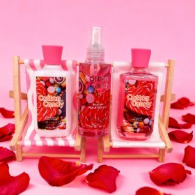 Portable 3pc Body Care Gift Set - Cherry Blossom & Cotton Candy Scents - Hydrating Shower Gel Body Lotion & Fragrance Mist Kit (Scent: Cotton Candy)